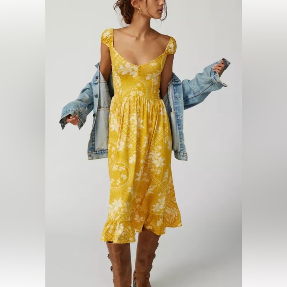 Urban Outfitters Yellow Floral Smocked Dress